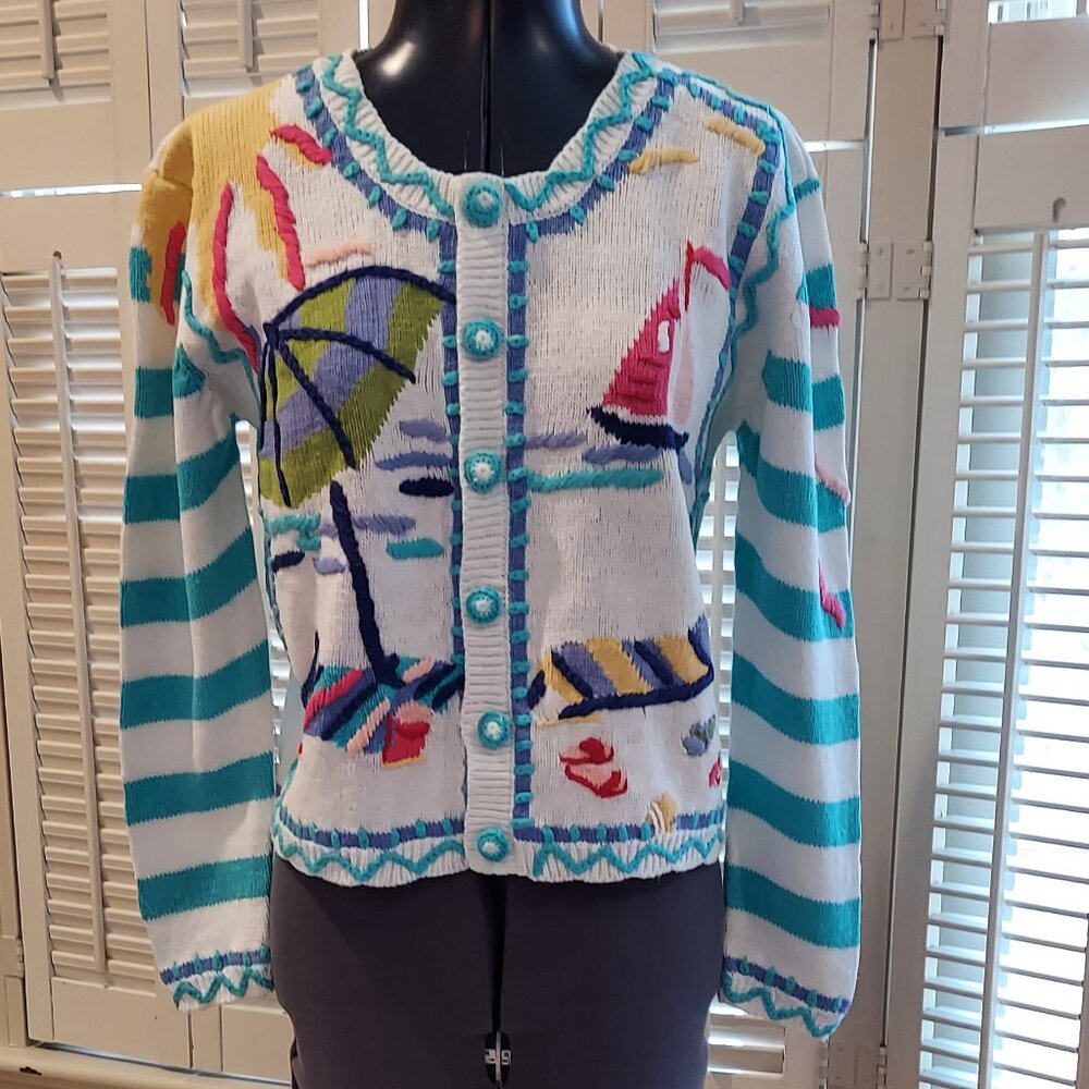 Cheerful,  Bright & Beachy Ramie/Cotton Cardigan Sweater by Thyme Size S